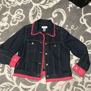 Susan Bristol like new Jean jacket. Size large. Pink trim.